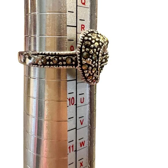 Vintage Women's Rhodium Plated Dress Ring Marcasite Heart - Size 9 - Picture 6 of 11